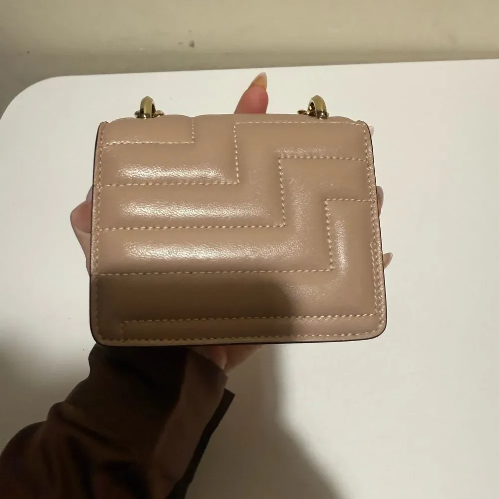 JIMMY CHOO Micro Avenue Quad Gold Chain Shoulder Bag,  New, Beige